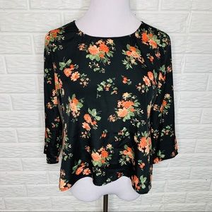 BB DAKOTA JACK Black Floral Cross Back Top Blouse Size S
